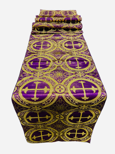 Religious Brocade Runner Tablecloth Brocade Fabric - Ecclesiastical Jacquard, Cross Motif, 14" Wide x 60" Long (1 Yard)