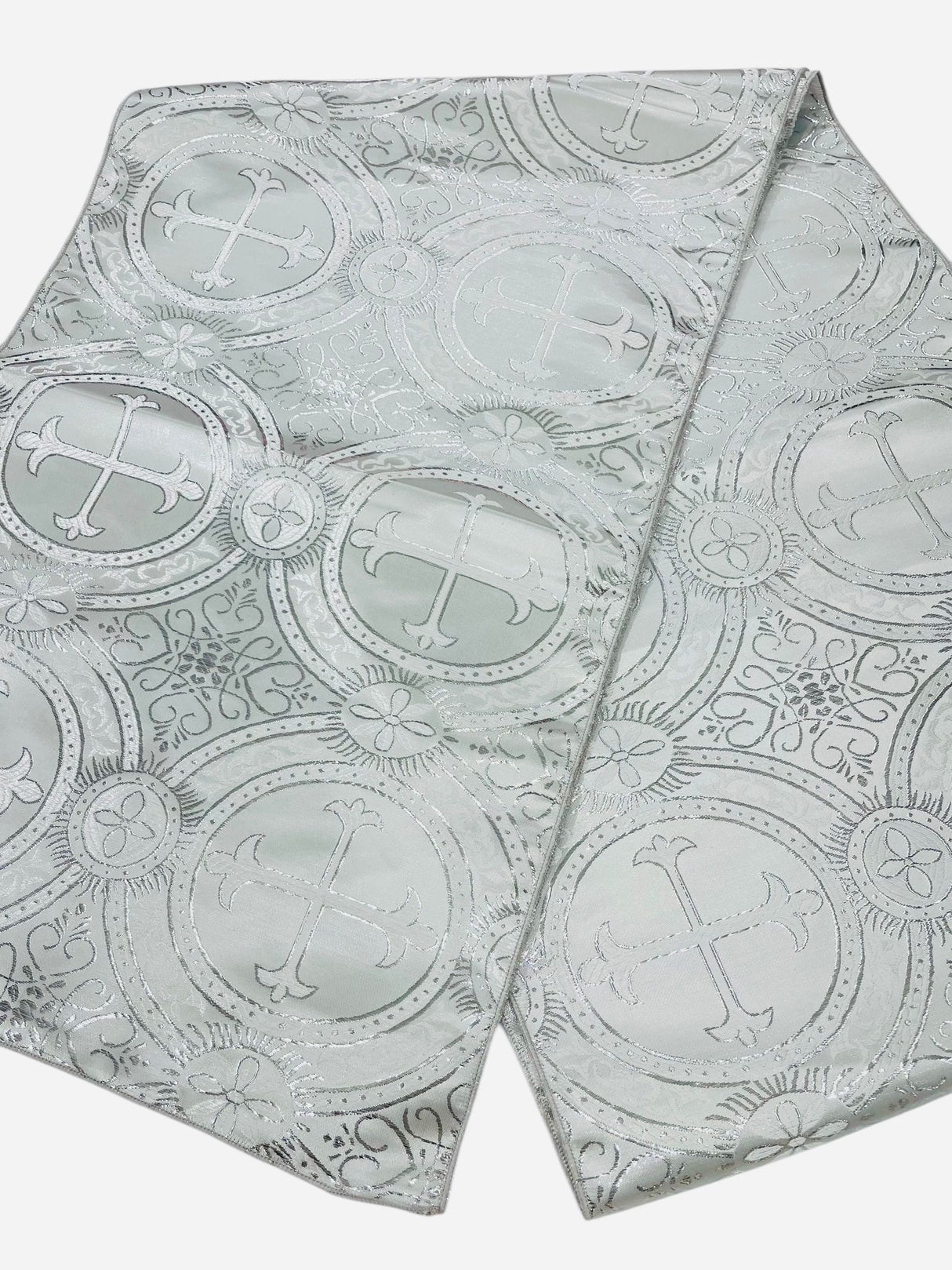 Religious Brocade Runner Tablecloth Brocade Fabric - Ecclesiastical Jacquard, Cross Motif, 14" Wide x 60" Long (1 Yard)