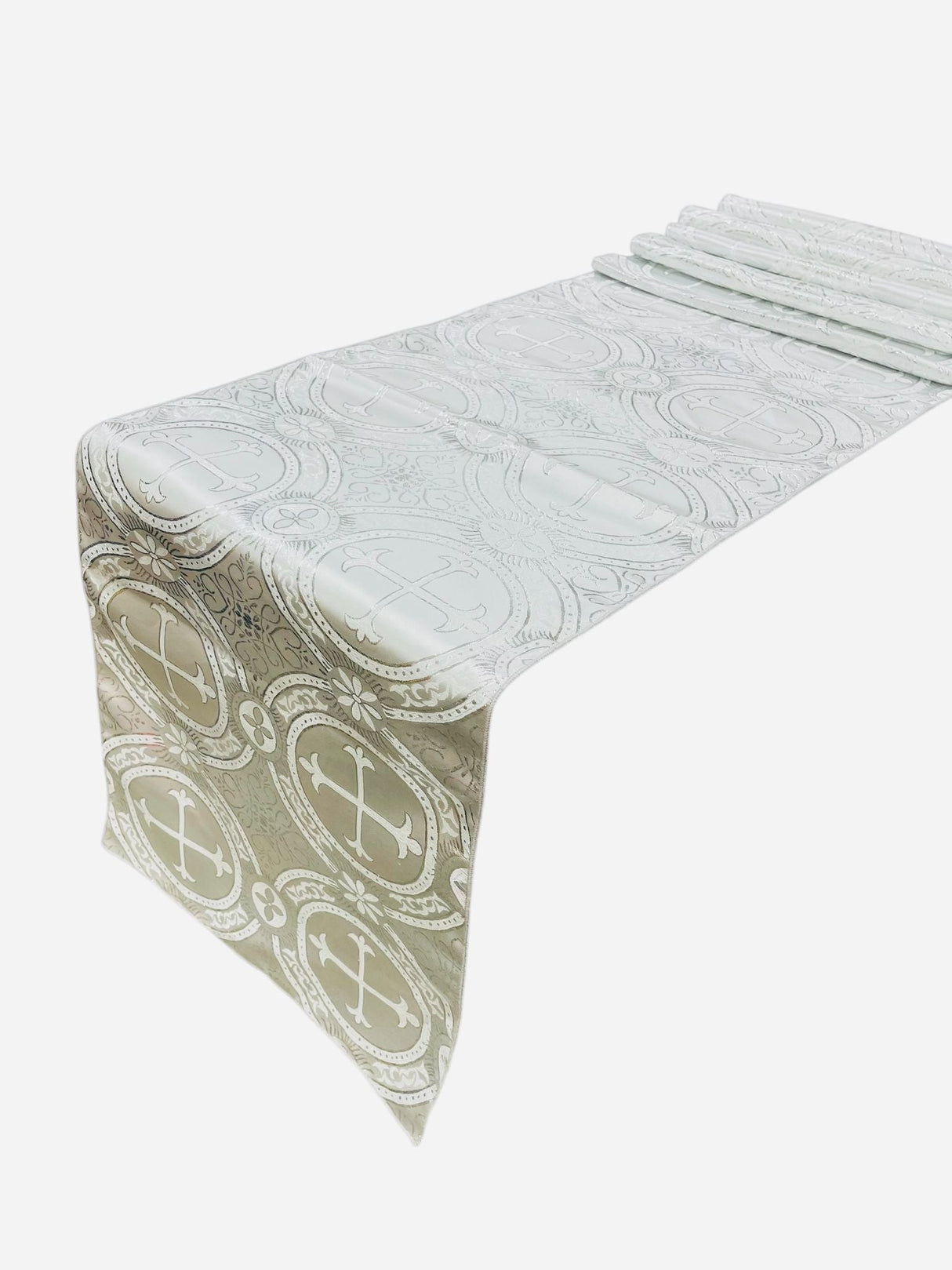Religious Brocade Runner Tablecloth Brocade Fabric - Ecclesiastical Jacquard, Cross Motif, 14" Wide x 60" Long (1 Yard)