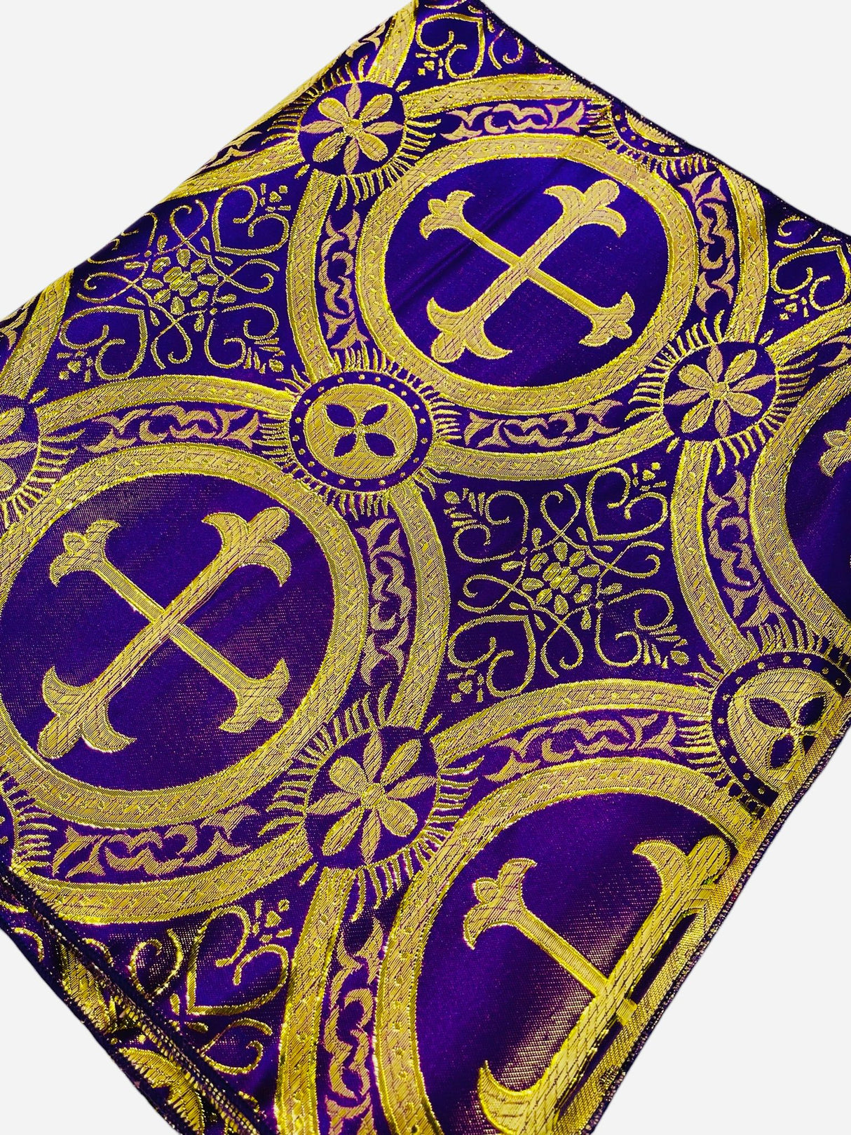 Religious Brocade Runner Tablecloth Brocade Fabric - Ecclesiastical Jacquard, Cross Motif, 14" Wide x 60" Long (1 Yard)