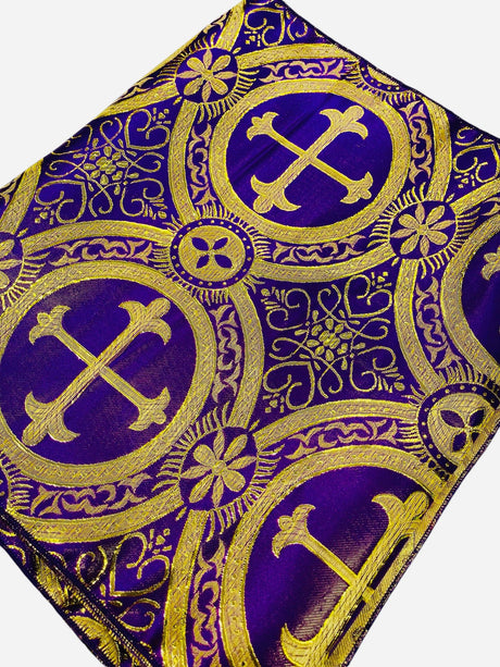 Religious Brocade Runner Tablecloth Brocade Fabric - Ecclesiastical Jacquard, Cross Motif, 14" Wide x 60" Long (1 Yard)