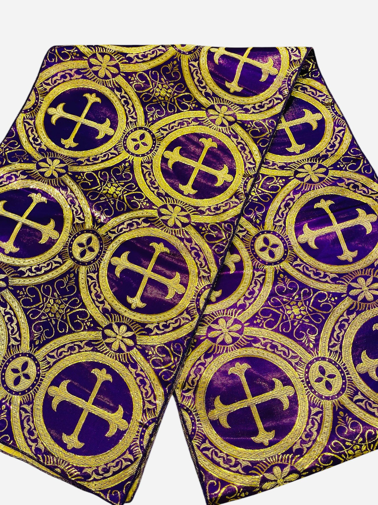 Religious Brocade Runner Tablecloth Brocade Fabric - Ecclesiastical Jacquard, Cross Motif, 14" Wide x 60" Long (1 Yard)