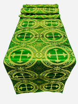 Religious Brocade Runner Tablecloth Brocade Fabric - Ecclesiastical Jacquard, Cross Motif, 14" Wide x 60" Long (1 Yard)