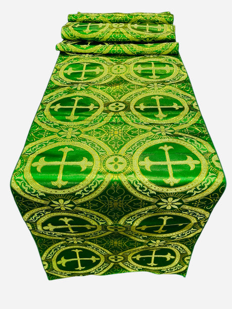 Religious Brocade Runner Tablecloth Brocade Fabric - Ecclesiastical Jacquard, Cross Motif, 14" Wide x 60" Long (1 Yard)