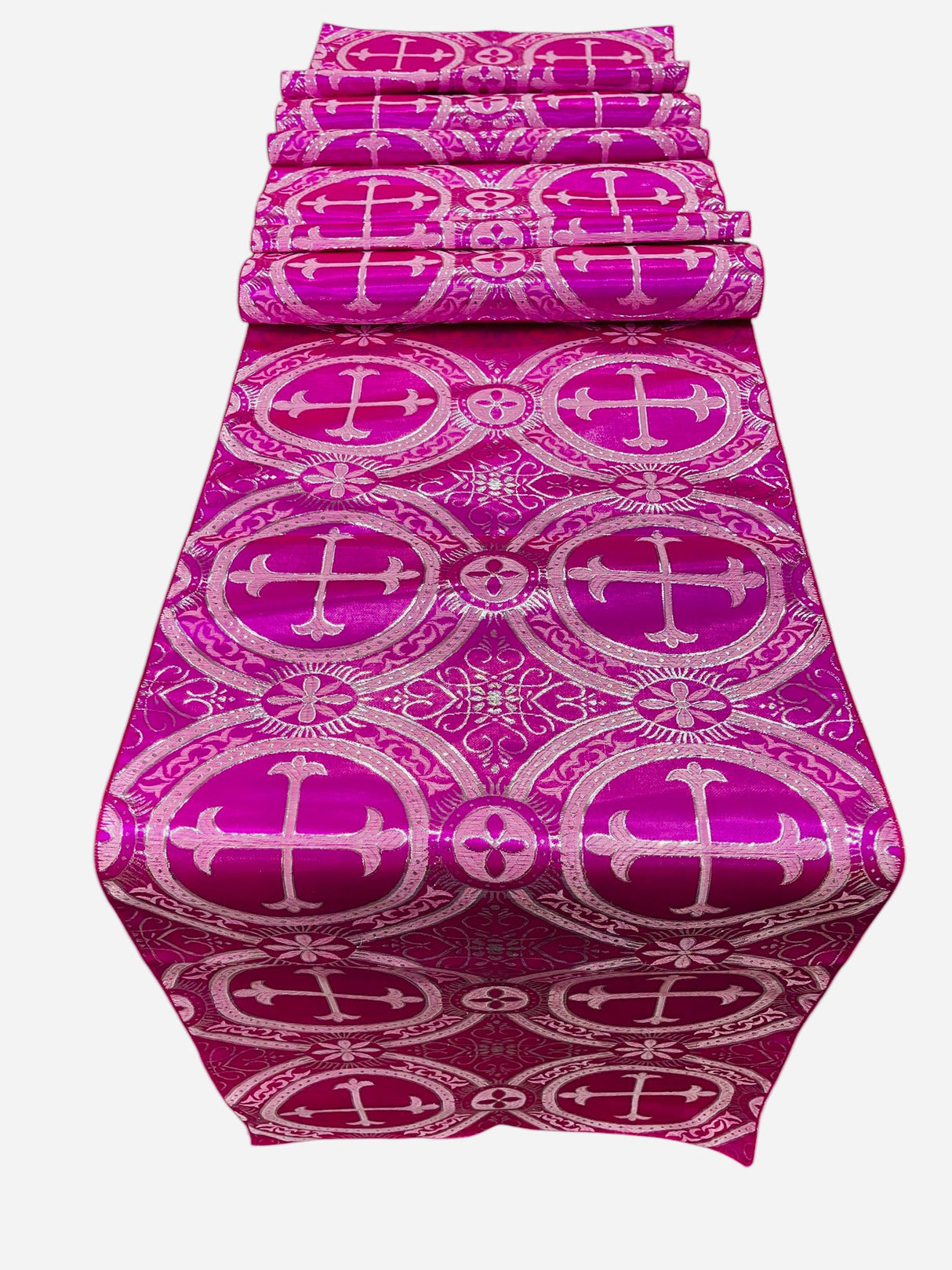 Religious Brocade Runner Tablecloth Brocade Fabric - Ecclesiastical Jacquard, Cross Motif, 14" Wide x 60" Long (1 Yard)