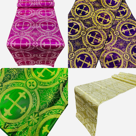 Religious Brocade Runner Tablecloth Brocade Fabric - Ecclesiastical Jacquard, Cross Motif, 14" Wide x 60" Long (1 Yard)