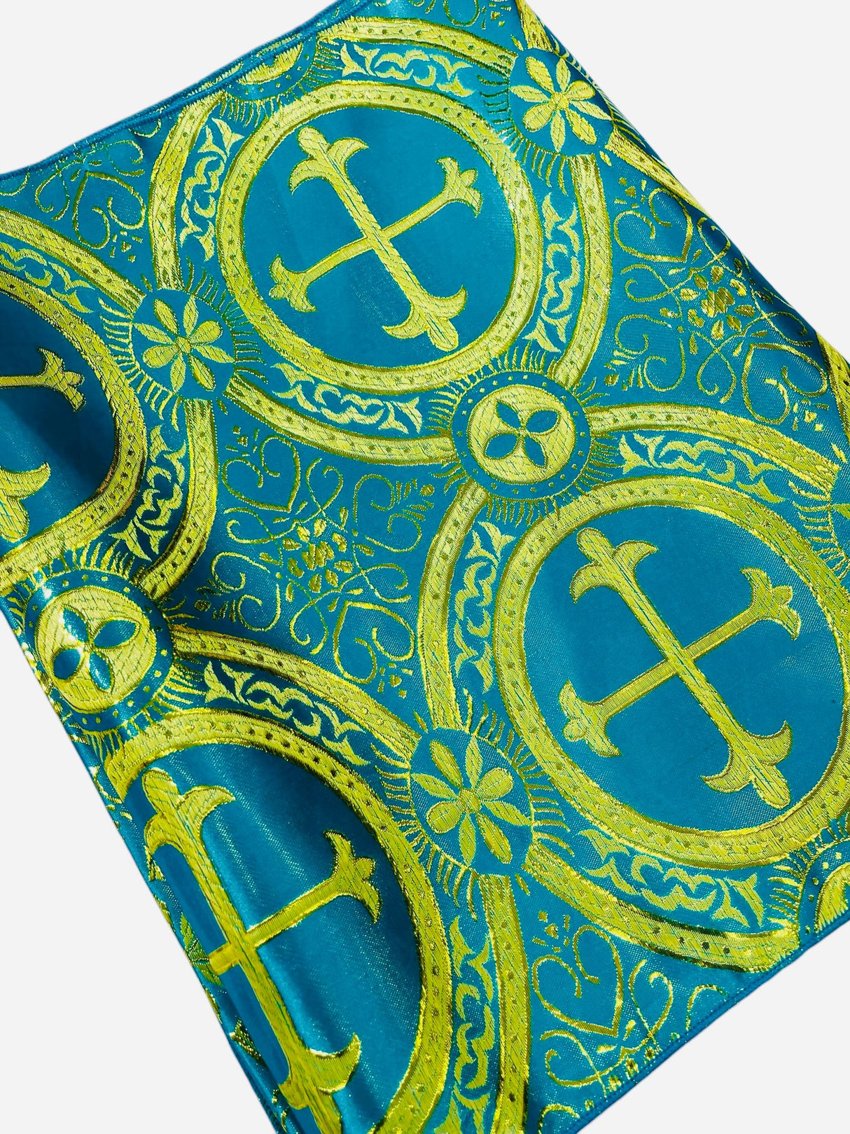 Religious Brocade Runner Tablecloth Brocade Fabric - Ecclesiastical Jacquard, Cross Motif, 14" Wide x 60" Long (1 Yard)