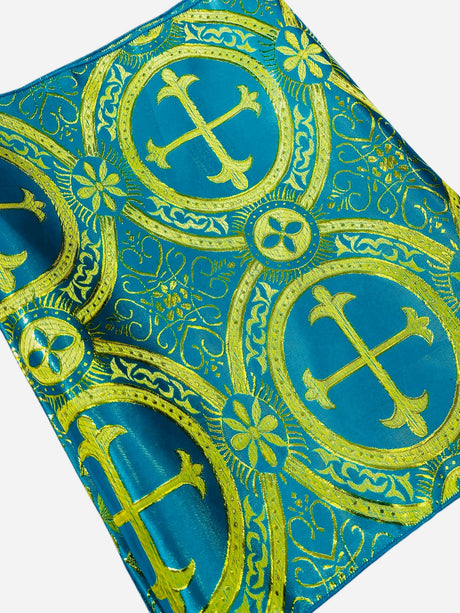 Religious Brocade Runner Tablecloth Brocade Fabric - Ecclesiastical Jacquard, Cross Motif, 14" Wide x 60" Long (1 Yard)