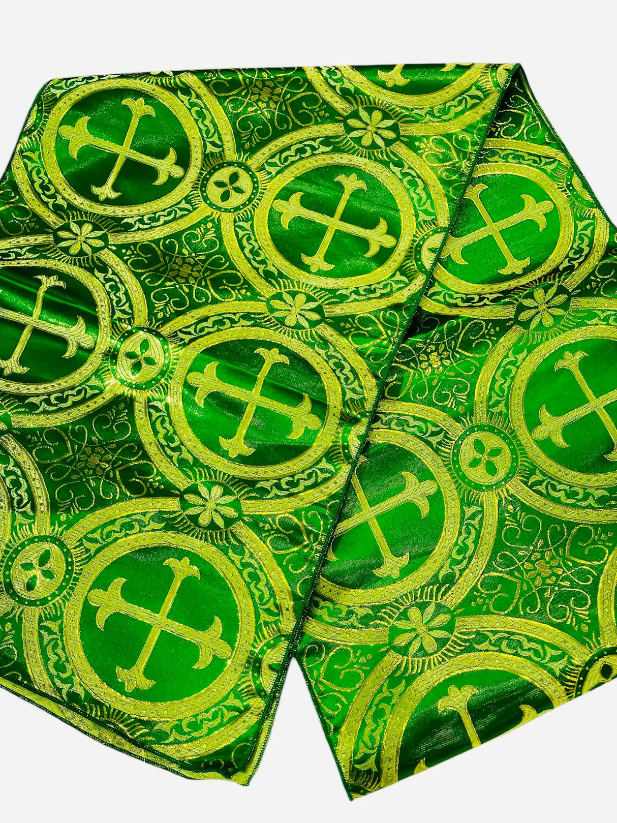 Religious Brocade Runner Tablecloth Brocade Fabric - Ecclesiastical Jacquard, Cross Motif, 14" Wide x 60" Long (1 Yard)