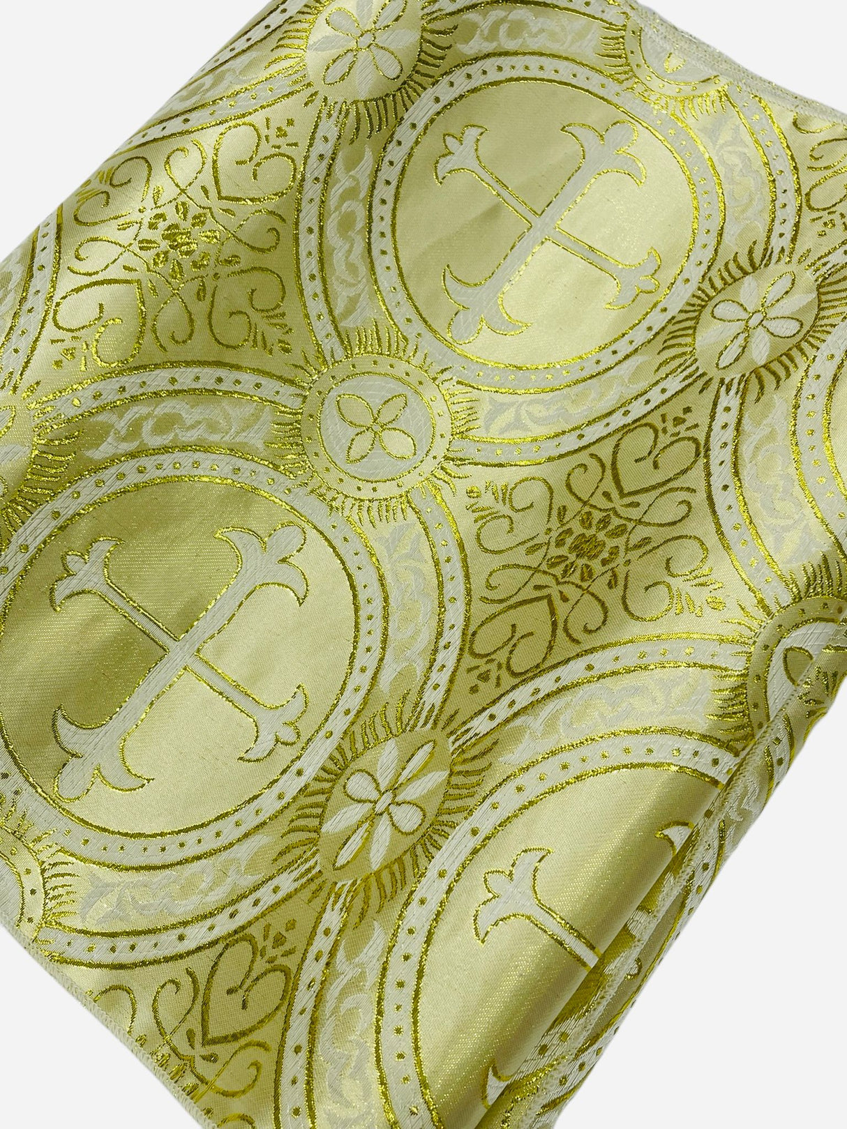 Religious Brocade Runner Tablecloth Brocade Fabric - Ecclesiastical Jacquard, Cross Motif, 14" Wide x 60" Long (1 Yard)