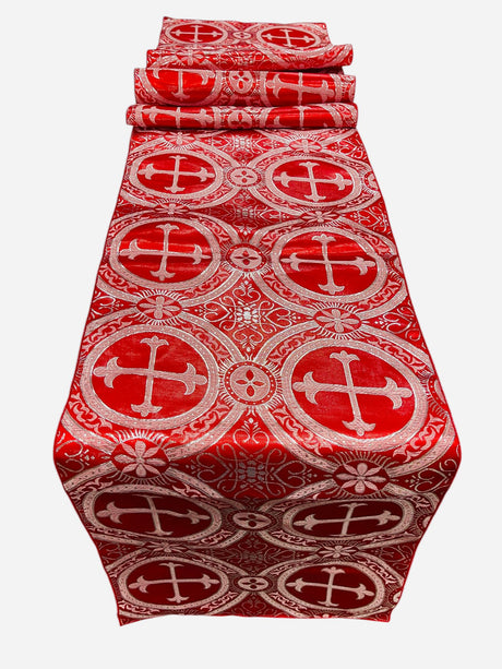 Religious Brocade Runner Tablecloth Brocade Fabric - Ecclesiastical Jacquard, Cross Motif, 14" Wide x 60" Long (1 Yard)