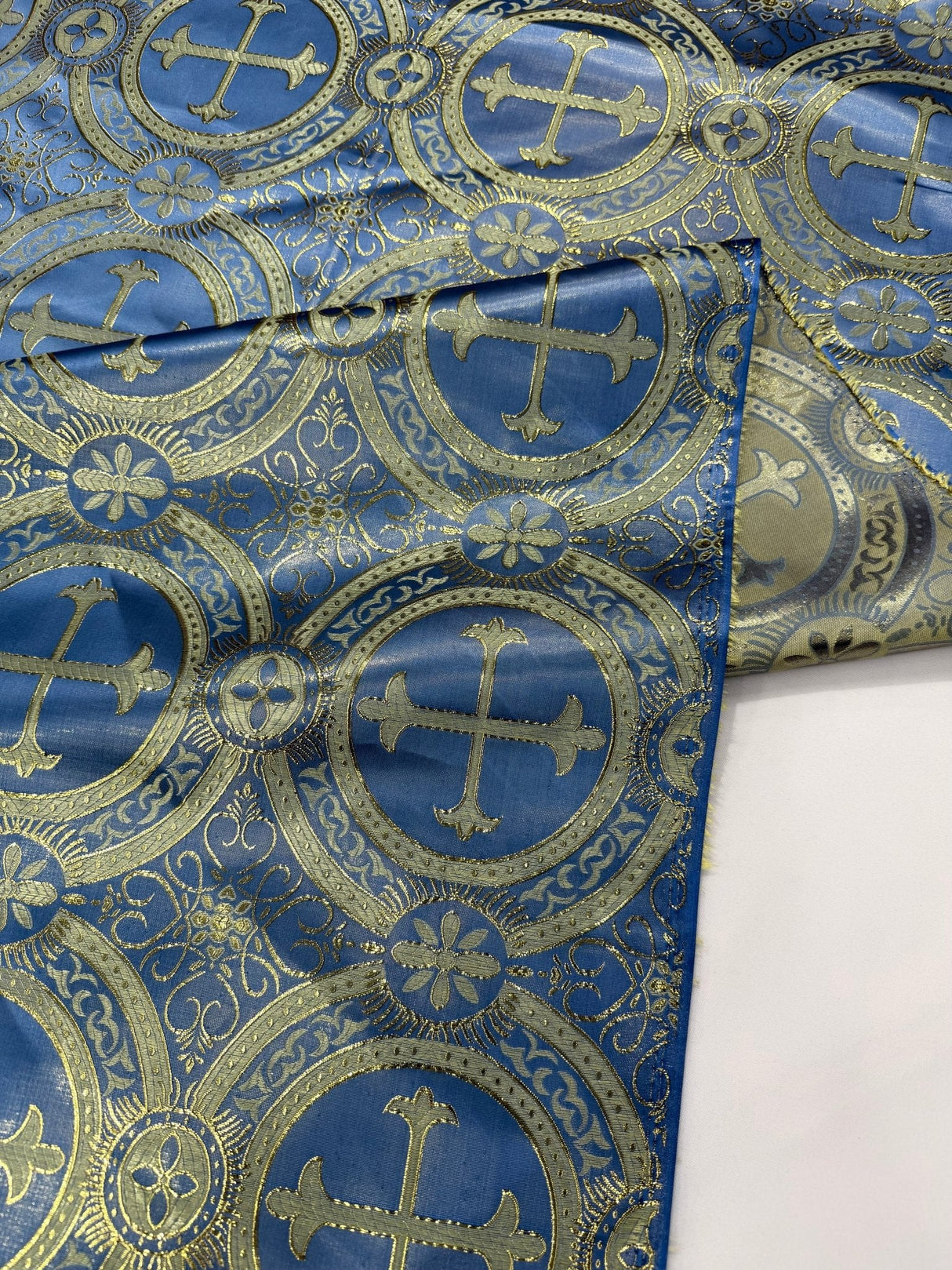 Religious Cross Jacquard Satin Fabric - Religious Cross Pattern, 58" Width (1 Yard)