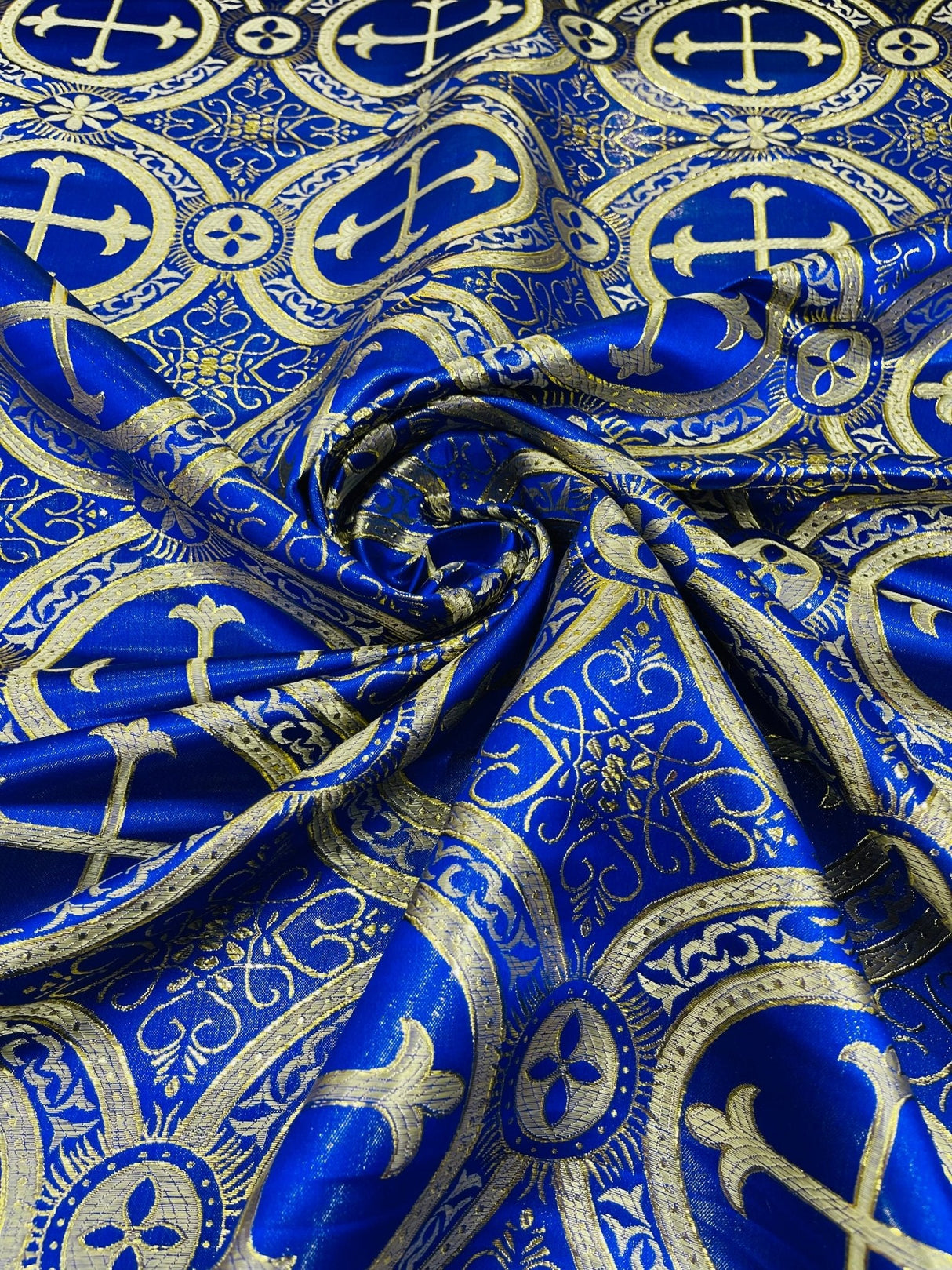 Religious Cross Jacquard Satin Fabric - Religious Cross Pattern, 58" Width (1 Yard)
