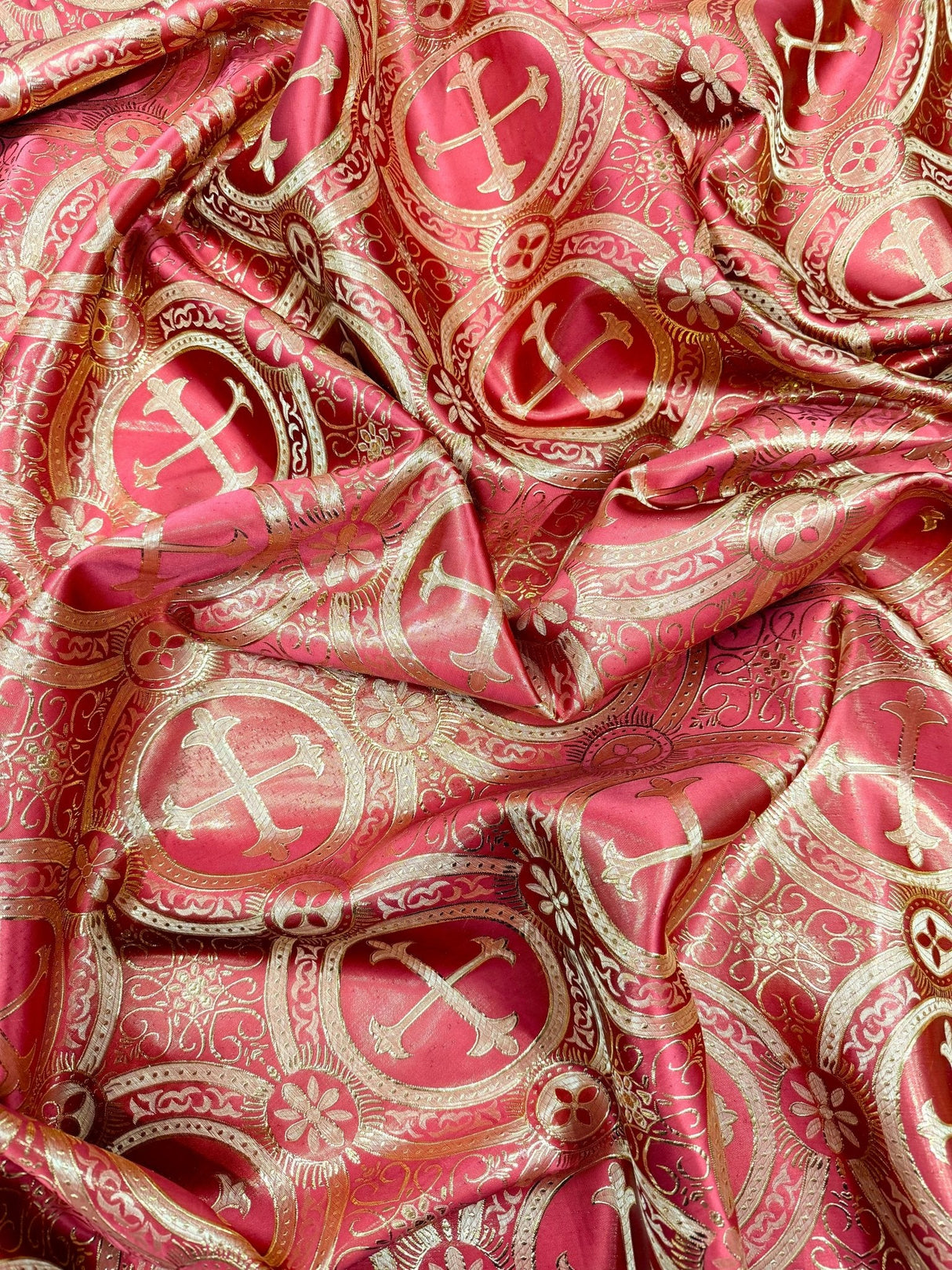 Religious Cross Jacquard Satin Fabric - Religious Cross Pattern, 58" Width (1 Yard)