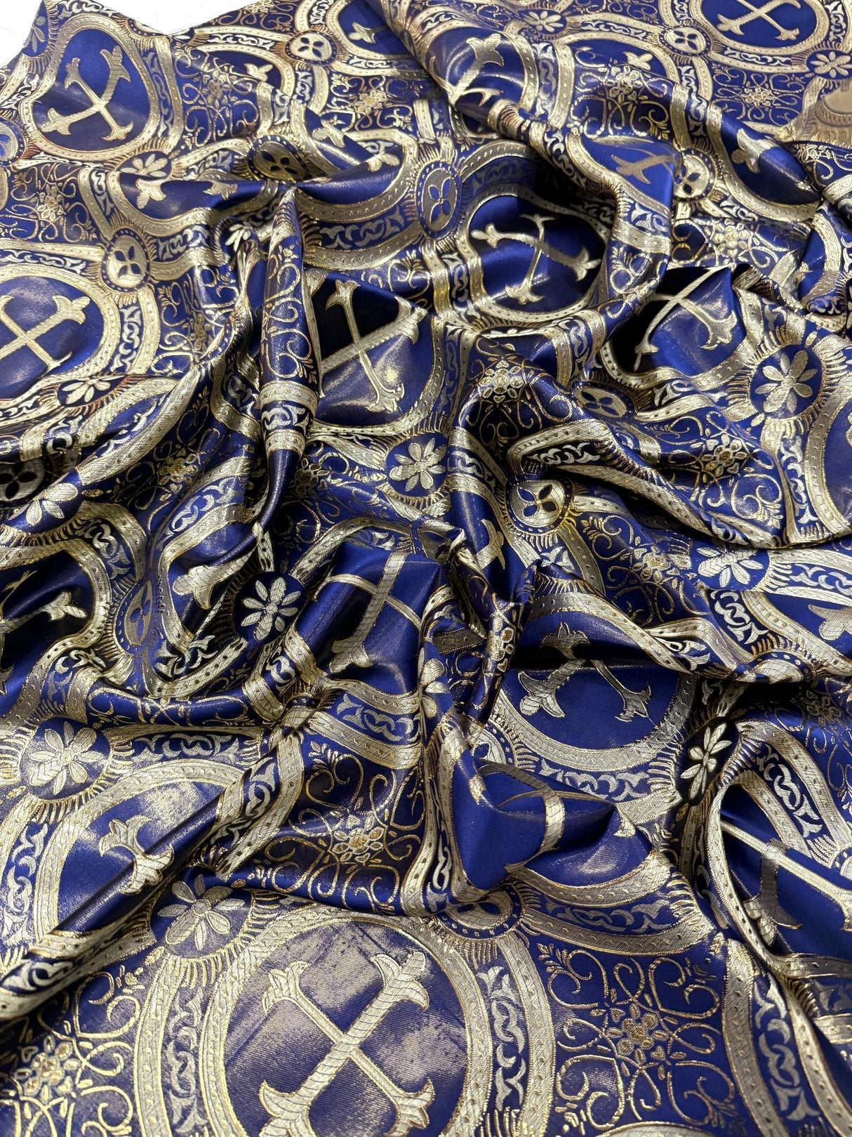 Religious Cross Jacquard Satin Fabric - Religious Cross Pattern, 58" Width (1 Yard)