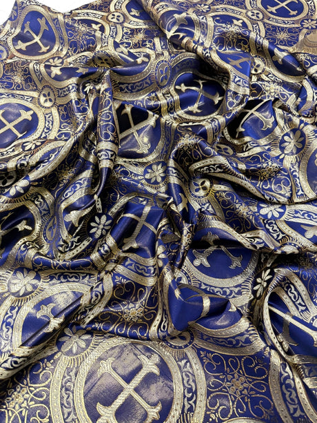 Religious Cross Jacquard Satin Fabric - Religious Cross Pattern, 58" Width (1 Yard)