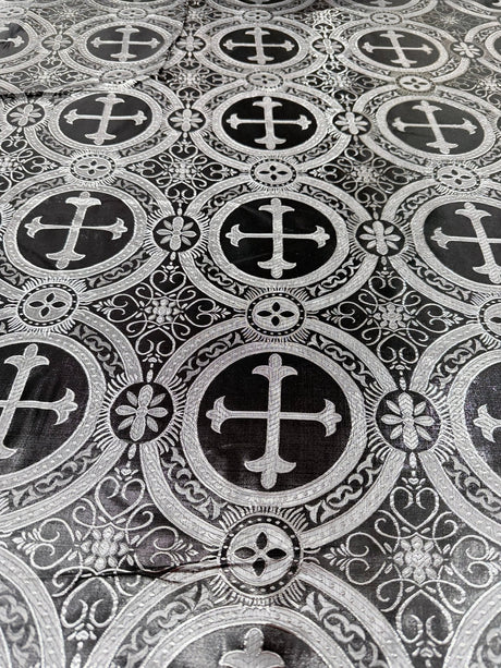 Religious Cross Jacquard Satin Fabric - Religious Cross Pattern, 58" Width (1 Yard)