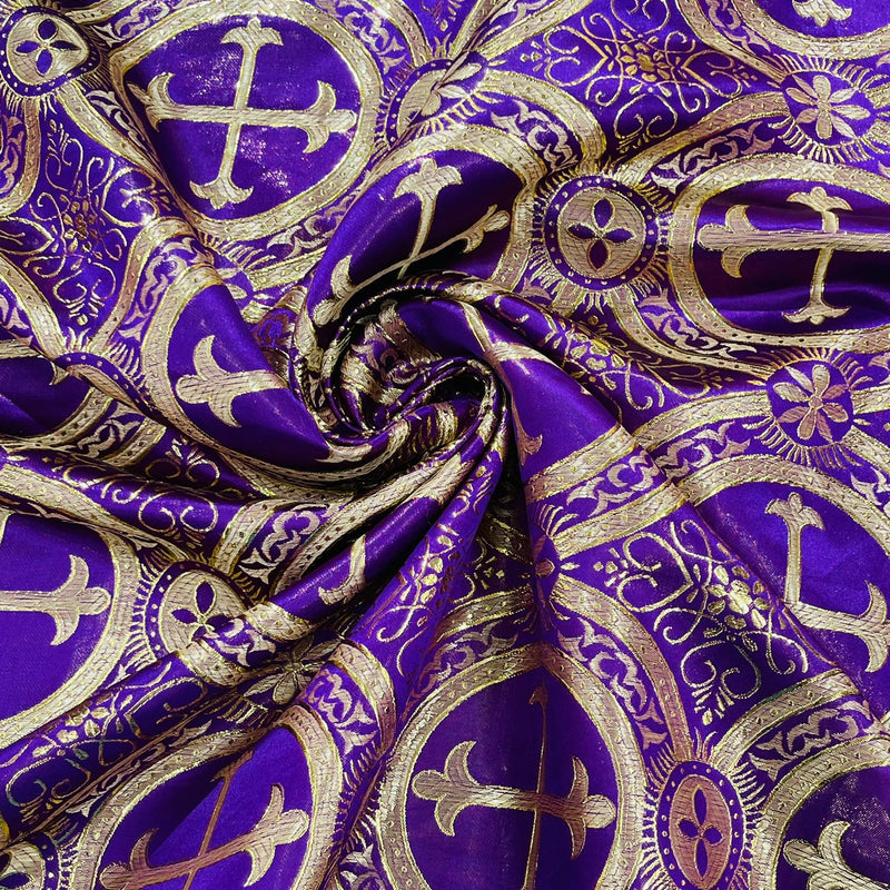Religious Cross Jacquard Satin Fabric - Religious Cross Pattern, 58" Width (1 Yard)