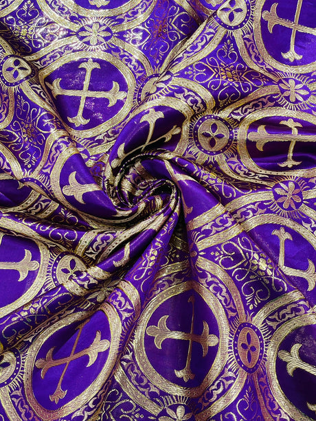 Religious Cross Jacquard Satin Fabric - Religious Cross Pattern, 58" Width (1 Yard)