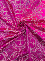 Religious Cross Jacquard Satin Fabric - Religious Cross Pattern, 58" Width (1 Yard)