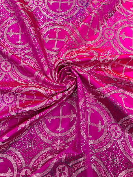 Religious Cross Jacquard Satin Fabric - Religious Cross Pattern, 58" Width (1 Yard)