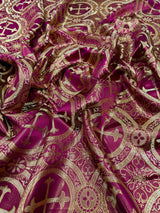 Religious Cross Jacquard Satin Fabric - Religious Cross Pattern, 58" Width (1 Yard)