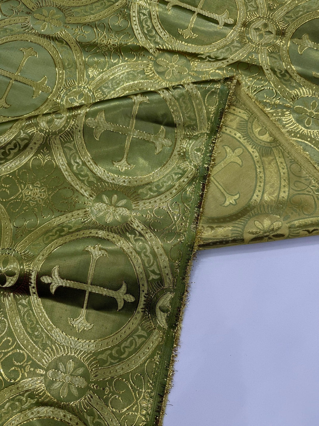 Religious Cross Jacquard Satin Fabric - Religious Cross Pattern, 58" Width (1 Yard)