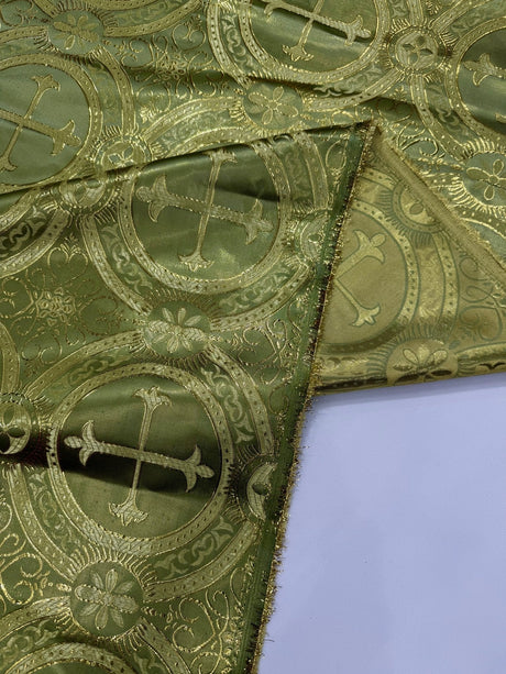 Religious Cross Jacquard Satin Fabric - Religious Cross Pattern, 58" Width (1 Yard)