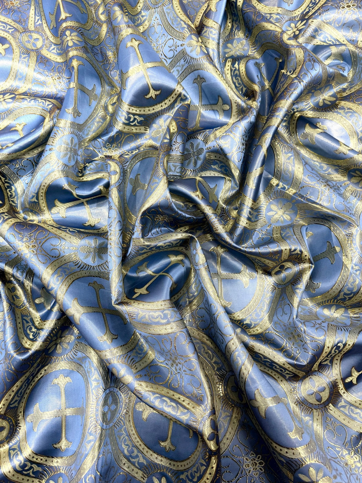 Religious Cross Jacquard Satin Fabric - Religious Cross Pattern, 58" Width (1 Yard)