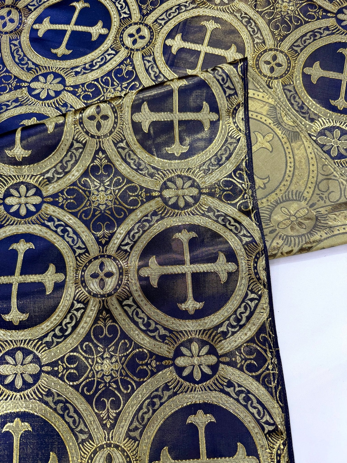 Religious Cross Jacquard Satin Fabric - Religious Cross Pattern, 58" Width (1 Yard)