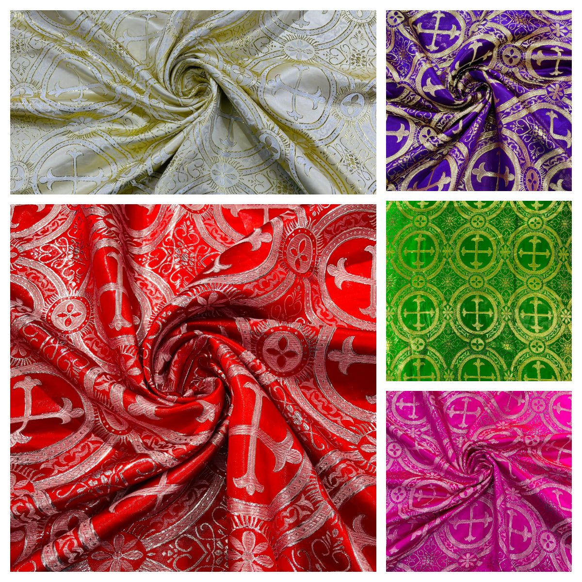 Religious Cross Jacquard Satin Fabric - Religious Cross Pattern, 58" Width (1 Yard)
