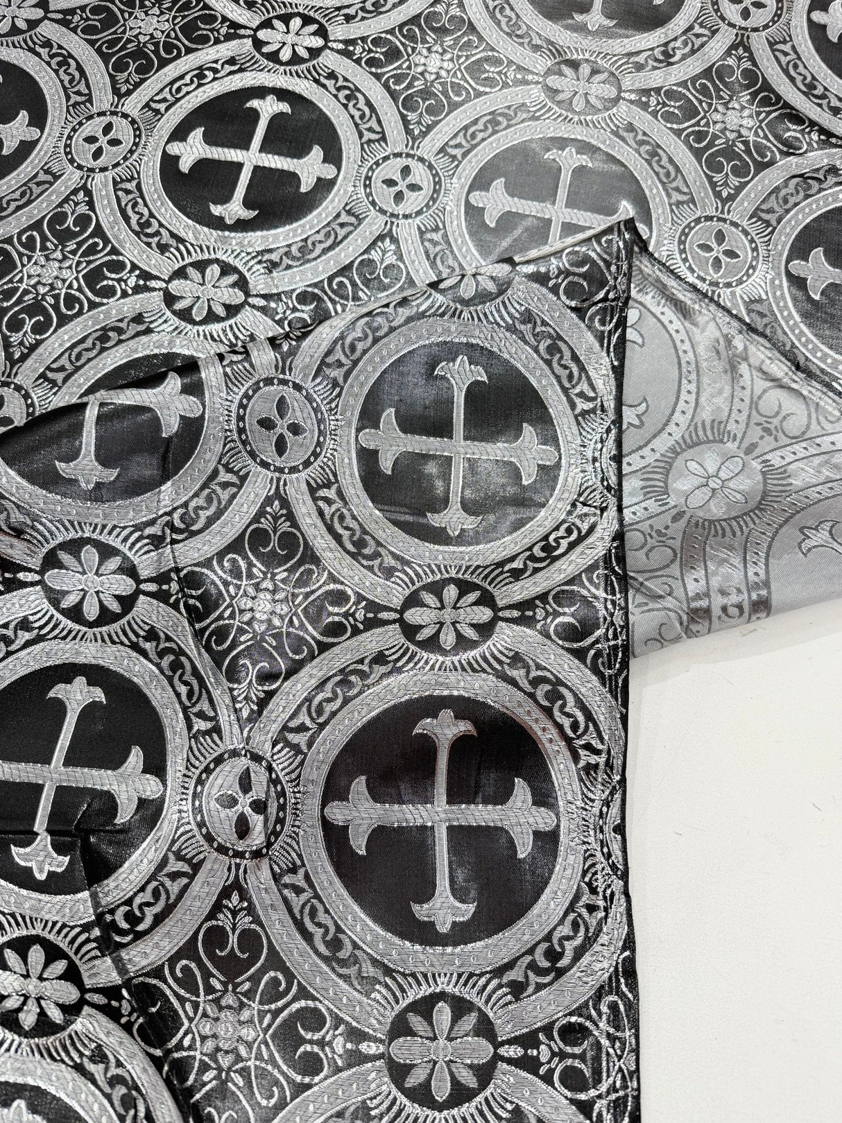 Religious Cross Jacquard Satin Fabric - Religious Cross Pattern, 58" Width (1 Yard)