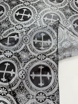 Religious Cross Jacquard Satin Fabric - Religious Cross Pattern, 58" Width (1 Yard)
