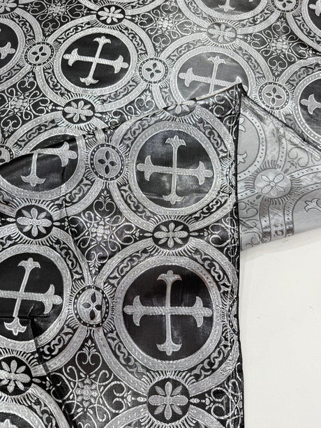 Religious Cross Jacquard Satin Fabric - Religious Cross Pattern, 58" Width (1 Yard)