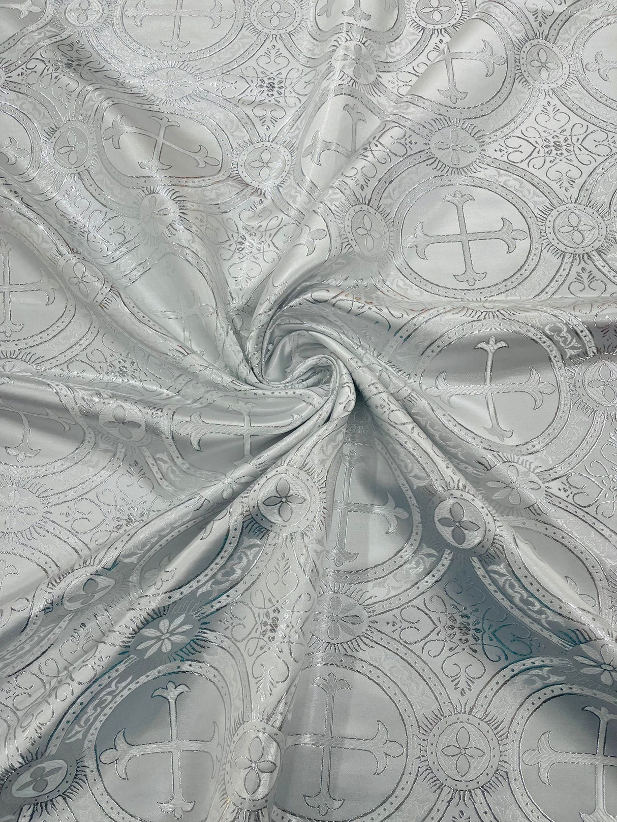 Religious Cross Jacquard Satin Fabric - Religious Cross Pattern, 58" Width (1 Yard)