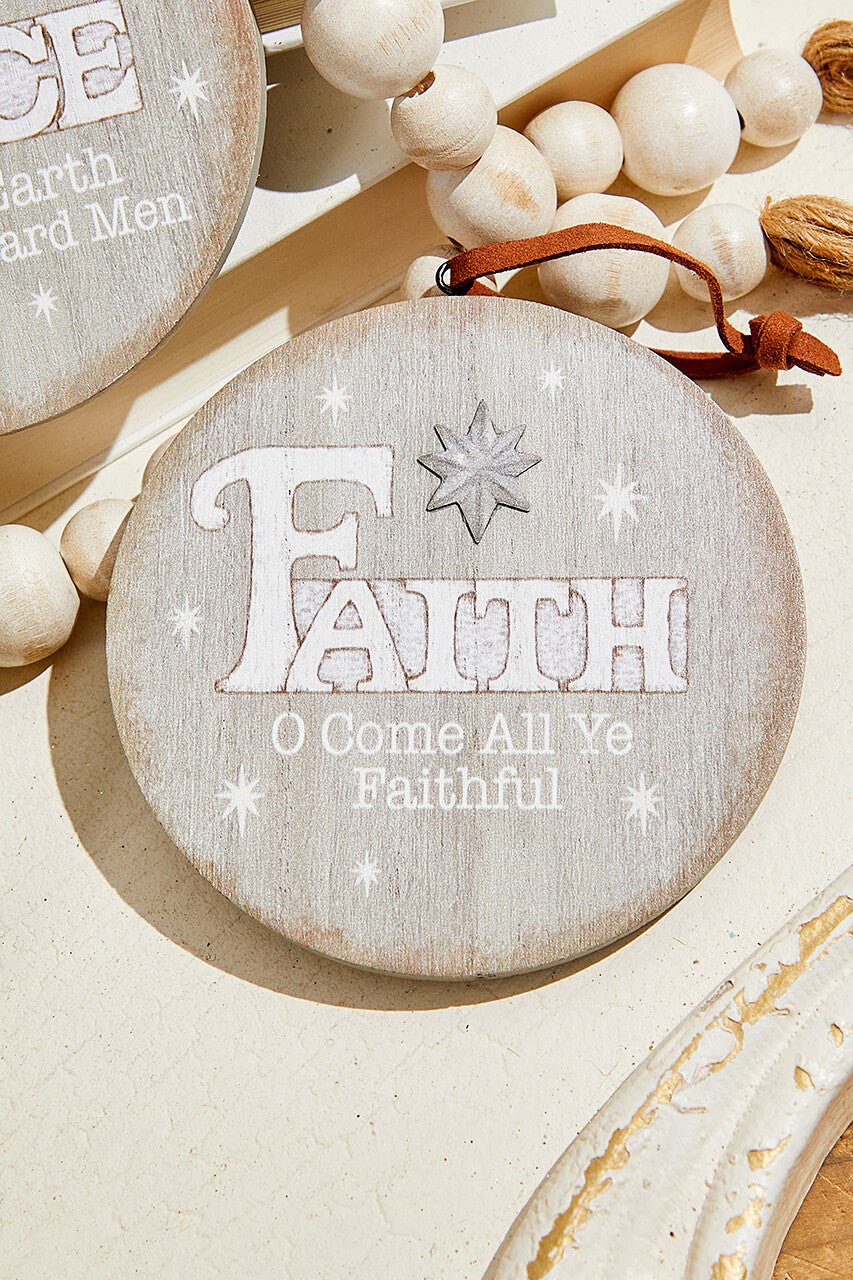 4.5" Religious Wood Disc Ornament