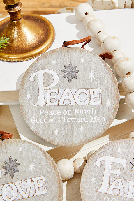 4.5" Religious Wood Disc Ornament
