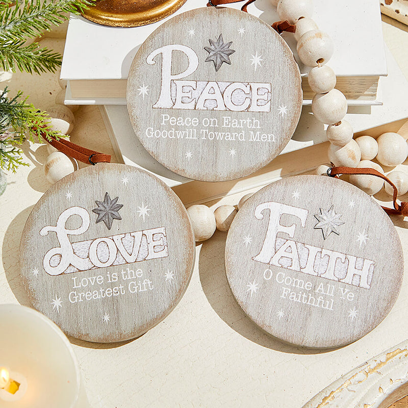 4.5" Religious Wood Disc Ornament