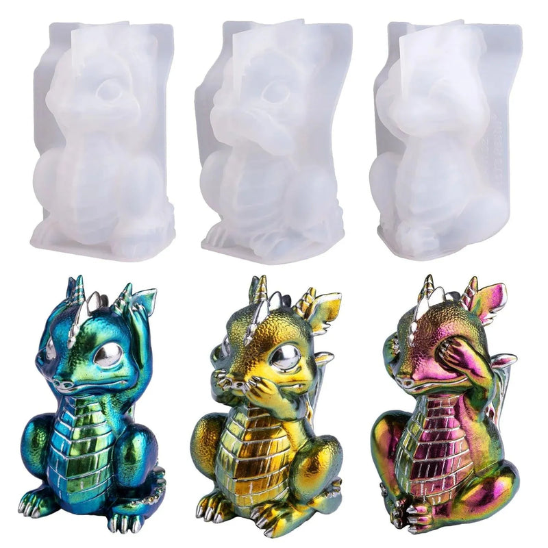 Molde de silicona para resina - 3 dragones góticos bebés