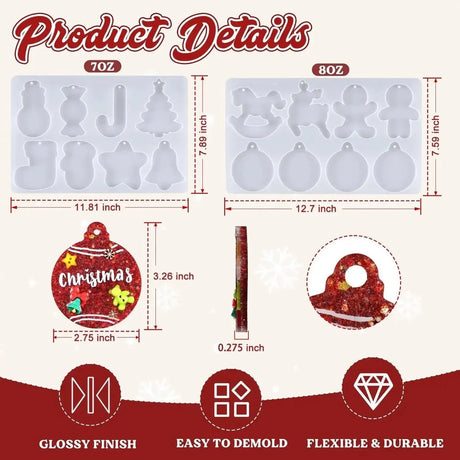 Molde de silicona para resina - Adornos navideños formas festivas