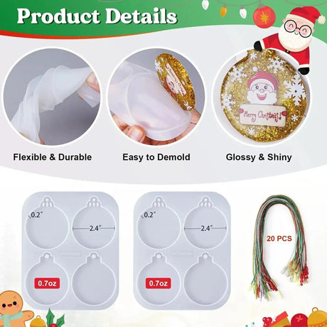 Molde de silicona para resina - Adornos navideños redondos
