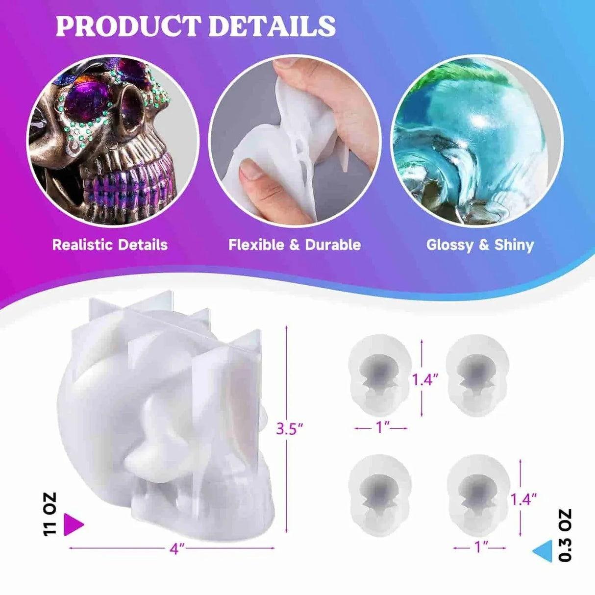 Resin Silicone Mold - Skull Large & Little