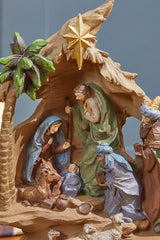 13.5" Resin Stairway Nativity with Sheep Herd
