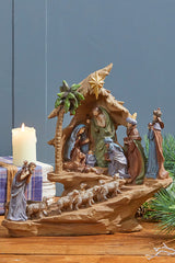 13.5" Resin Stairway Nativity with Sheep Herd