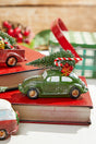 5" Green & Red Resin Retro Vehicle Ornament with Tree