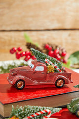 5" Green & Red Resin Retro Vehicle Ornament with Tree