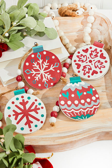 5” Nordic Pattern Wood Ornament