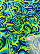 Retro Paisley Spandex Fabric - Blue/Lime Green Paisley, 58" Width (1 Yard)