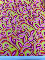 Retro Paisley Spandex Fabric - Blue/Lime Green Paisley, 58" Width (1 Yard)