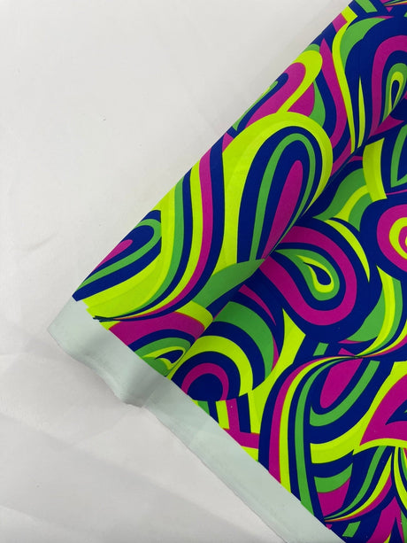 Retro Paisley Spandex Fabric - Blue/Lime Green Paisley, 58" Width (1 Yard)